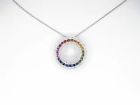 18k witgouden hanger, diamant 0.55 ct en saffier 1.00 ct - afbeelding 2 van  6
