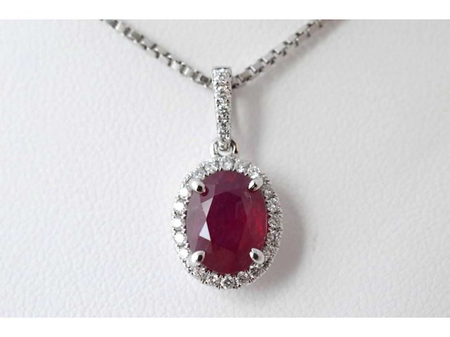 18k witgouden hanger diamant robijn - afbeelding 1 van  5