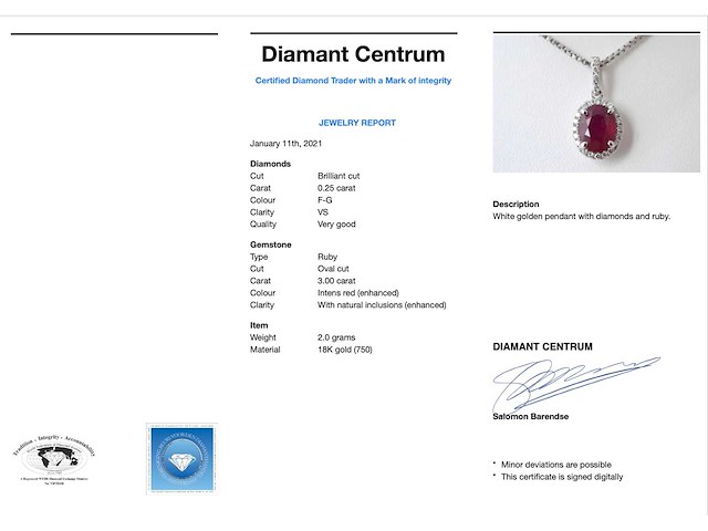 18k witgouden hanger diamant robijn - afbeelding 5 van  5