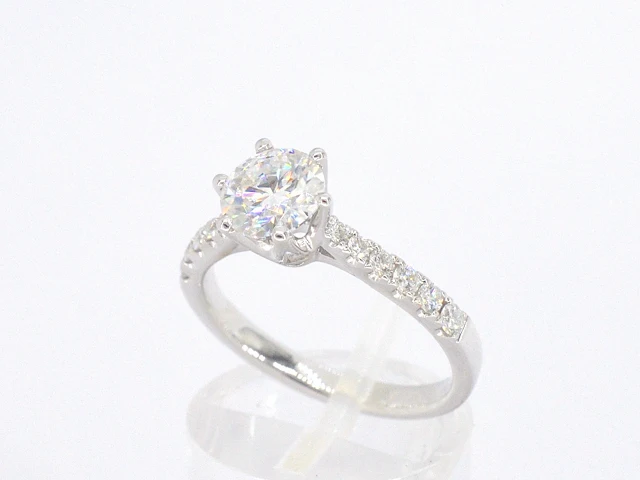 18k witgouden ring, moissaniet 1.00 ct en diamant 0.30 ct - afbeelding 3 van  8