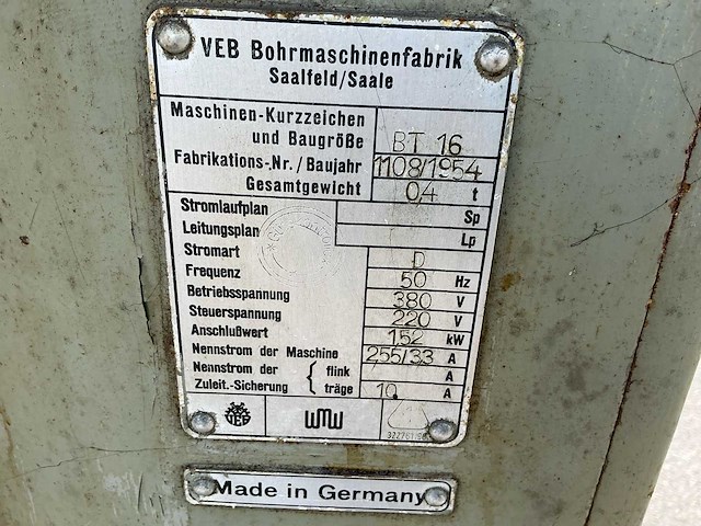 1954 veb bt 16 kolomboormachine - afbeelding 1 van  14