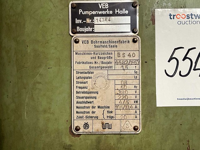 1957 veb bs 40 kolomboormachine - afbeelding 9 van  9
