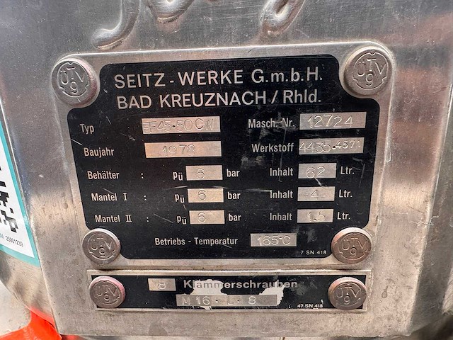 1978 - seitz werke - ef45.50cw - nutsche voor laboratorium of proefinstallatie - afbeelding 1 van  8