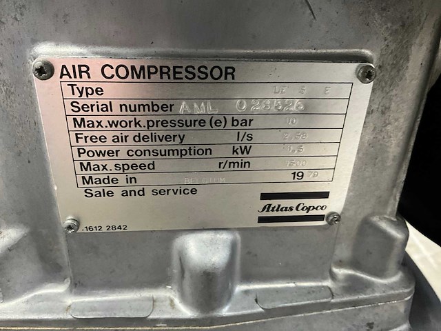 1979 atlas-copco airlet zuigercompressor met luchtketel - afbeelding 4 van  4