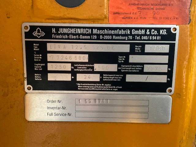 1980 jungheinrich etva 12,5 525dz reach truck - afbeelding 4 van  12