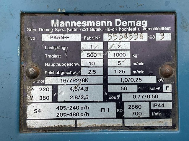 1983 demag pk5n-f kettingtakel - afbeelding 1 van  3