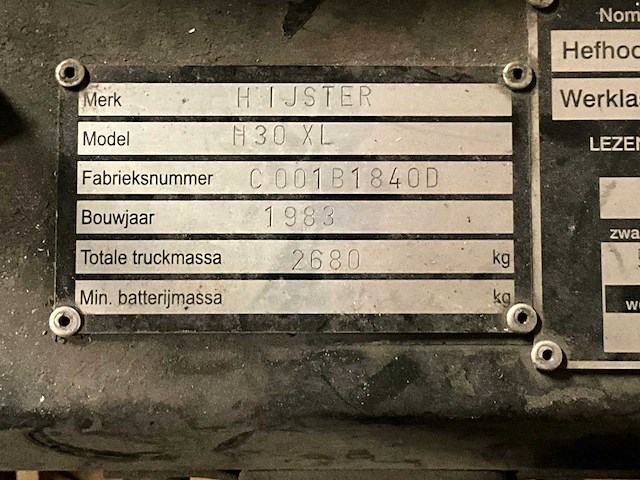 1983 hyster h 30 xl vorkheftruck - afbeelding 8 van  16