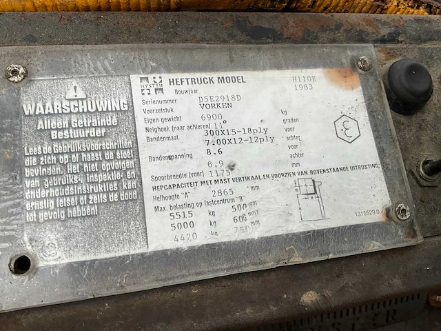 1983 hyster h110e vorkheftruck - afbeelding 7 van  19