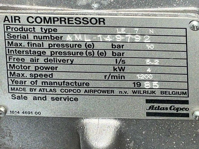 1985 atlas copco le 7 n luchtcompressor - afbeelding 4 van  12