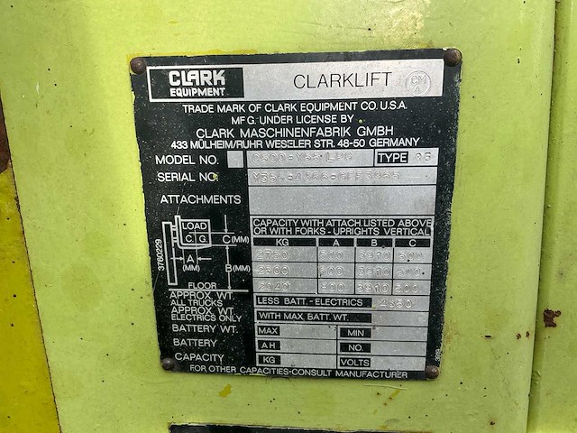 1985 clark c500.y55 lpg vorkheftruck - afbeelding 6 van  19