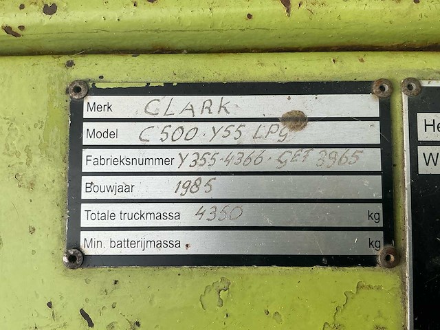 1985 clark c500.y55 lpg vorkheftruck - afbeelding 15 van  19