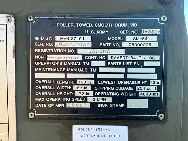 1985 us army mfr 27401 sm-54 roller towed trilwals - afbeelding 17 van  26