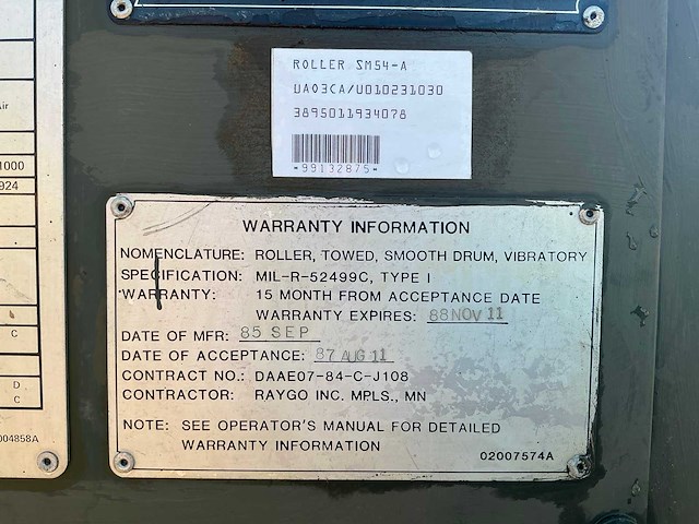 1985 us army mfr 27401 sm-54 roller towed trilwals - afbeelding 19 van  26