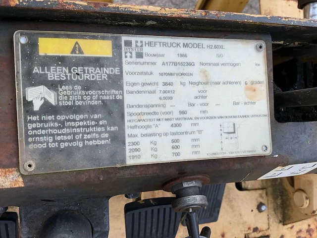 1986 hyster h2.50xl vorkheftruck - afbeelding 11 van  11