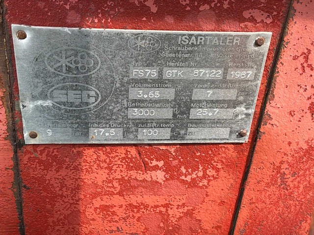 1987 isartaler fs75 schroefcompressor op aanhangwagen - afbeelding 7 van  7