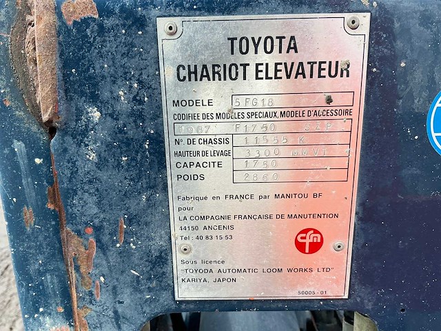 1987 toyota 5 fg18 vorkheftruck - afbeelding 17 van  22