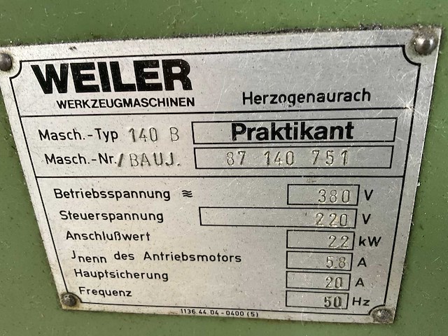 1987 weiler praktikant 140b universele draaibank - afbeelding 11 van  19