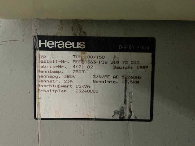 1989 heraeus tuh 100/150 oven - afbeelding 7 van  15