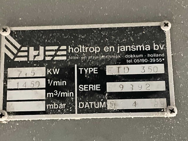 1989 holtrop en jansen ets350 filter afzuiginstallatie - afbeelding 3 van  11