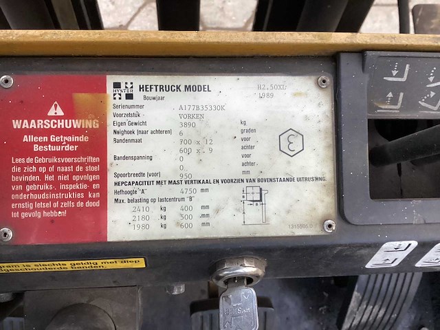 1989 hyster h 2.50 xl vorkheftruck - afbeelding 12 van  16