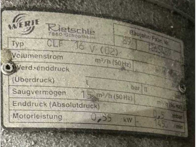 1989 rietschle clf16v vacuüm pompunit - afbeelding 8 van  8