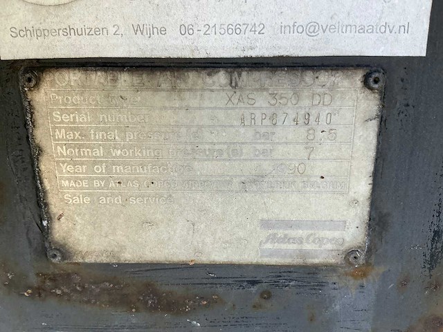 1990 atlas copco qas350dd geluidgedempte diesel compressor - afbeelding 5 van  15