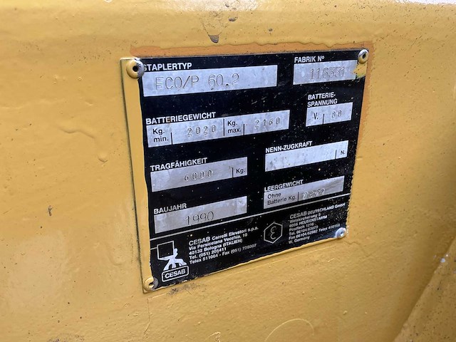 1990 cesab eco/p 60.2 vorkheftruck - afbeelding 7 van  10