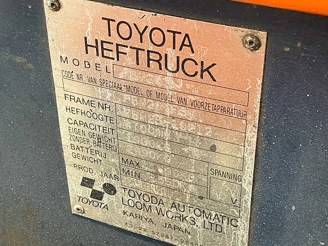 1990 toyota fbm20 vorkheftruck elektrisch - afbeelding 7 van  15