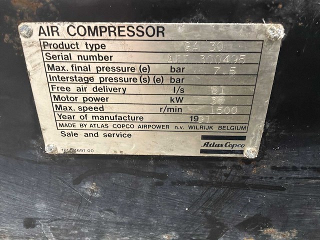 1991 atlas-copco ga30 schroefcompressor - afbeelding 1 van  3