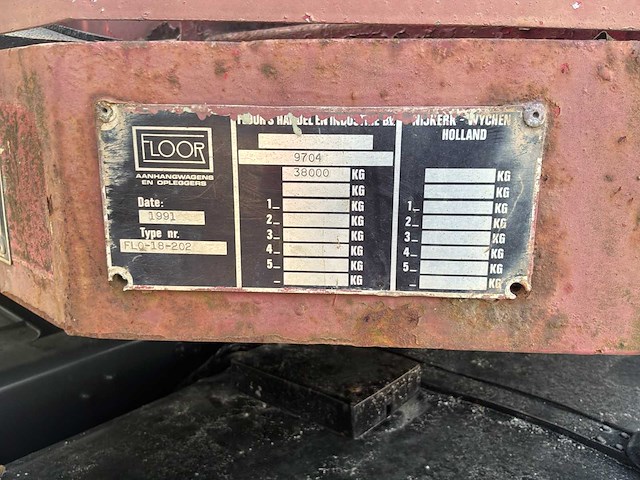 1991 floor flo-18-202 oplegger met kennis r11.000 kraan - afbeelding 20 van  22