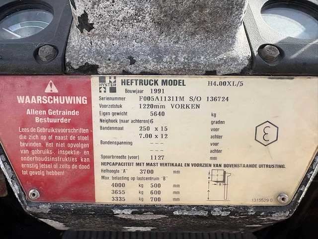 1991 hyster h4.00xl/5 vorkheftruck - afbeelding 9 van  10
