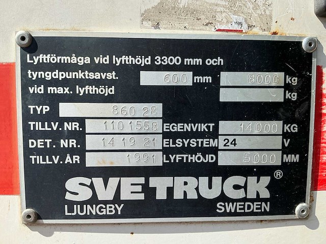 1991 svetruck 860-28 zware dieselheftruck – 8.000 kg – 5.000 mm hefhoogte - afbeelding 19 van  26