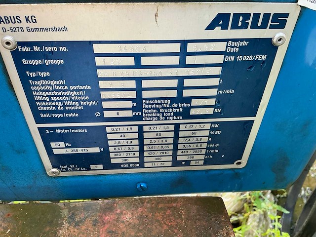 1992 abus elv 2,5 ton bovenloopkraan - afbeelding 2 van  12