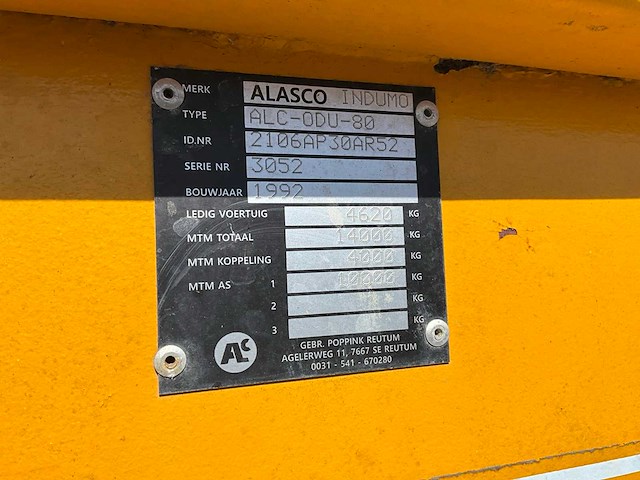 1992 alasco alc-odu-80 dumper aanhanger - afbeelding 7 van  15