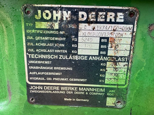 1992 john deere 6200 vierwielaangedreven landbouwtractor - afbeelding 26 van  32