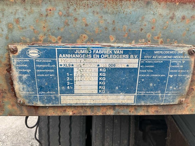 1992 jumbo mv200 c 1 r 2-assige plateauaanhanger - afbeelding 11 van  20