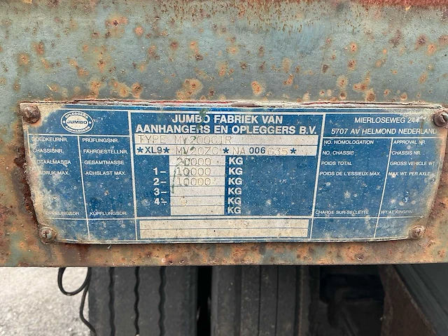 1992 jumbo mv200 c 1 r 2-assige plateauaanhanger - afbeelding 4 van  20