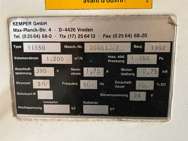 1992 kemper 91550 verrijdbare lasdampafzuiginstallatie - afbeelding 9 van  9