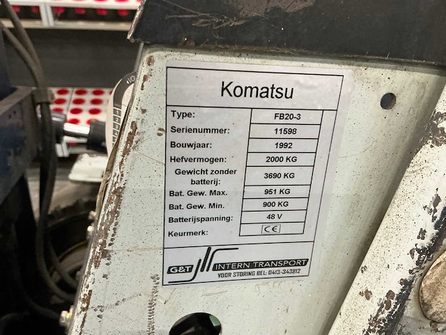1992 komatsu fb20-3 vorkheftruck - afbeelding 9 van  24