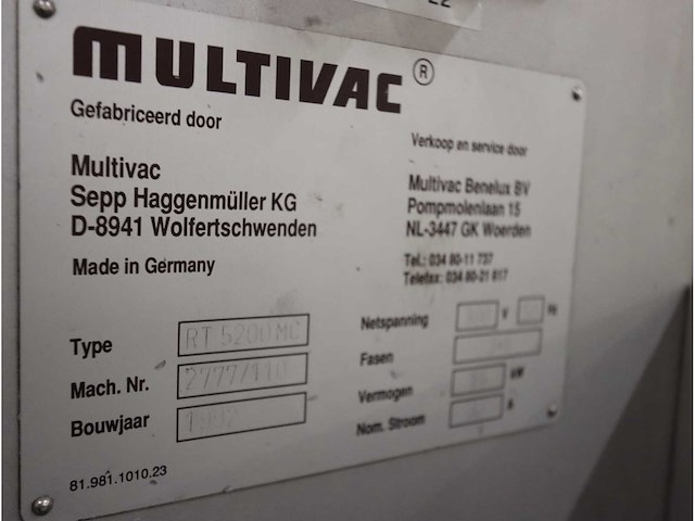 1992 multivac rt5200mc dieptrekverpakkingsmachine - afbeelding 6 van  14