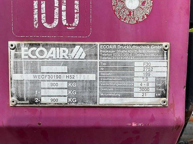 1993 ecoair f30 21 kw mobiele schroefcompressor - afbeelding 3 van  5