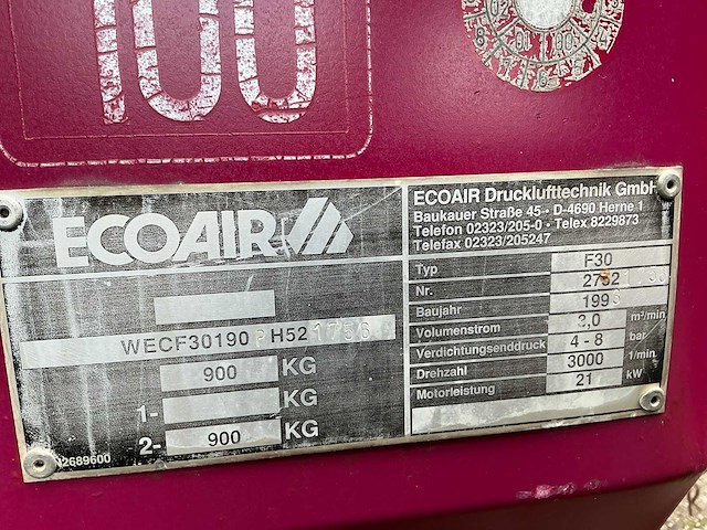 1993 ecoair f30 compressor (mobiel) - afbeelding 7 van  15