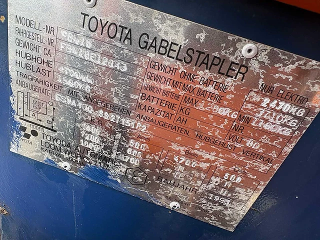1993 toyota fbm16 vorkheftruck - afbeelding 6 van  10