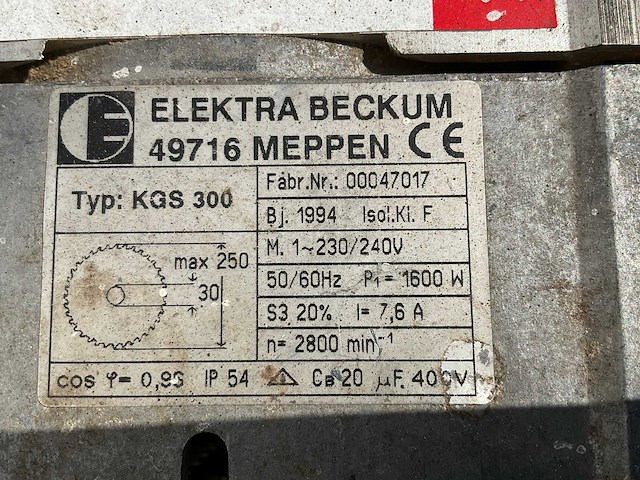 1994 elektra beckum kgs300 afkortcirkelzaagmachine - afbeelding 8 van  8