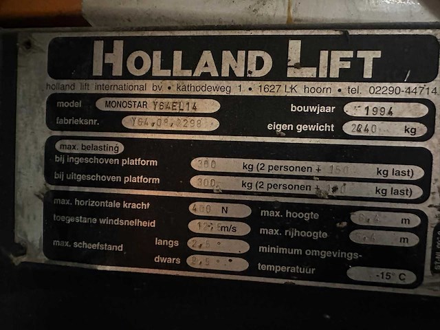 1994 holland lift monostar y64el14 hoogwerker - afbeelding 7 van  15