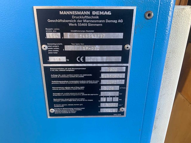 1994 mannesmann demag sprint 030 schroefcompressor - afbeelding 6 van  6