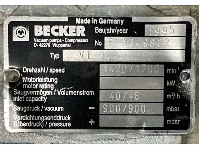 1995 becker vt 3.40 vacuümpomp - afbeelding 5 van  5