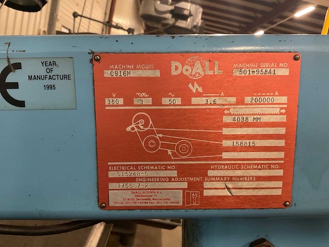1995 doall c916m metalen horizontale lintzaagmachine - afbeelding 3 van  14