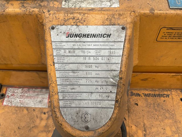 1995 jungheinrich a 160b 115-54 elektrische palletwagen - afbeelding 3 van  10