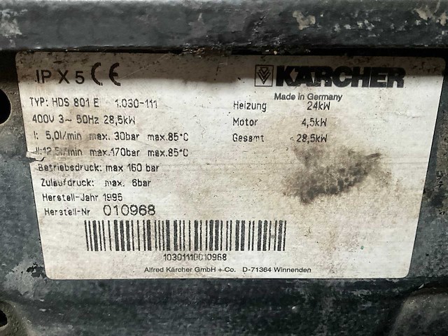 1995 kärcher hds 801 e warmwater hogedrukreiniger - afbeelding 5 van  6